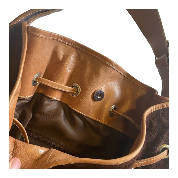 Suede & leather large bucket shoulder bag - Picture 8 of 16